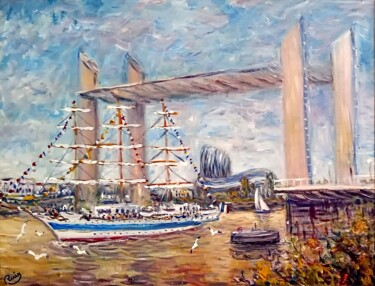 Painting titled "Bordeaux pont Chaba…" by Jacques Ruiz, Original Artwork, Acrylic Mounted on artwork_cat.