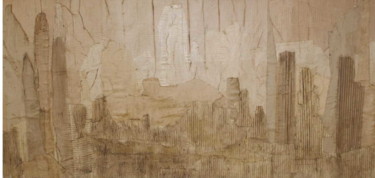Collages intitulée "la ville" par Jacques Chevalier, Œuvre d'art originale, Collages Monté sur Panneau de bois