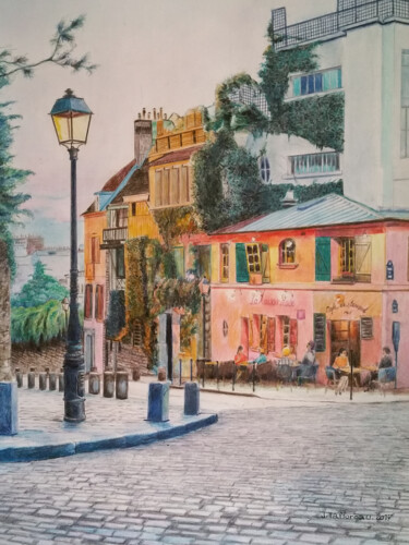 Peinture intitulée "La maison rose à Mo…" par Jacques Tafforeau, Œuvre d'art originale, Autre