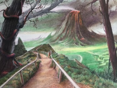 Peinture intitulée "Le chemin du volcan…" par Jacques Tafforeau, Œuvre d'art originale, Autre