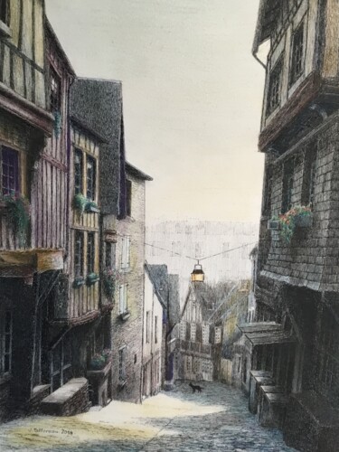 Peinture intitulée "Rue moyenâgeuse et…" par Jacques Tafforeau, Œuvre d'art originale, Autre