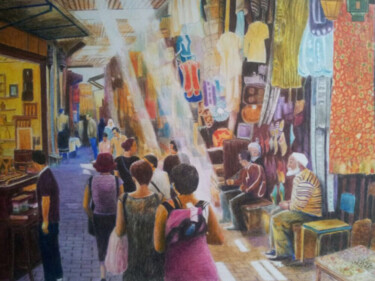 Painting titled "Shopping au souk." by Jacques Tafforeau, Original Artwork, Other
