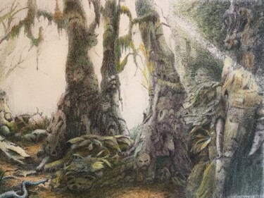Peinture intitulée "La forêt désenchant…" par Jacques Tafforeau, Œuvre d'art originale, Autre