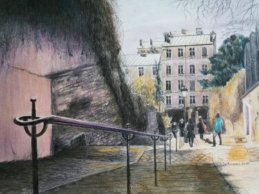 Peinture intitulée "Rue du Calvaire à M…" par Jacques Tafforeau, Œuvre d'art originale, Autre