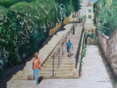 Peinture intitulée "Rue du Calvaire,vue…" par Jacques Tafforeau, Œuvre d'art originale, Autre