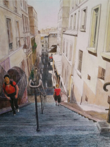 Painting titled "Rue DREVET partie d…" by Jacques Tafforeau, Original Artwork, Other