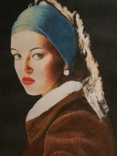 Pintura intitulada "La Dame à la perle." por Jacques Tafforeau, Obras de arte originais, Outro