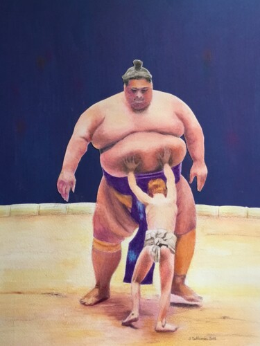 Malerei mit dem Titel "Apprenti Sumo." von Jacques Tafforeau, Original-Kunstwerk, Andere