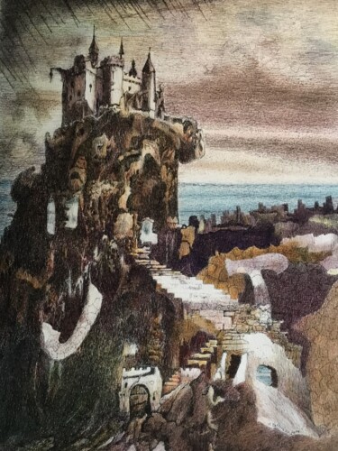 Painting titled "Le château sur son…" by Jacques Tafforeau, Original Artwork, Other