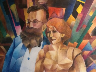 Peinture intitulée "LE COUPLE CUBISTE ." par Jacques Tafforeau, Œuvre d'art originale
