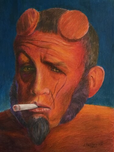 Peinture intitulée "HELLBOY À LA CELTIQ…" par Jacques Tafforeau, Œuvre d'art originale, Aquarelle