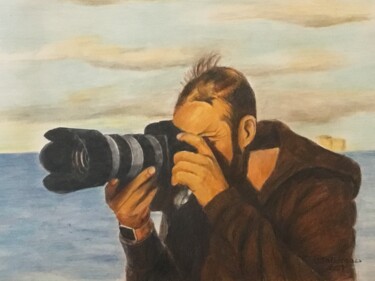 Painting titled "LE REPORTER PHOTOGR…" by Jacques Tafforeau, Original Artwork, Watercolor