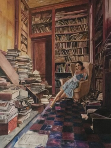 Peinture intitulée "LECTURE ET DÉSORDRE." par Jacques Tafforeau, Œuvre d'art originale, Aquarelle