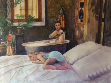 Pintura titulada "LA NUIT DE NOCE." por Jacques Tafforeau, Obra de arte original, Acuarela