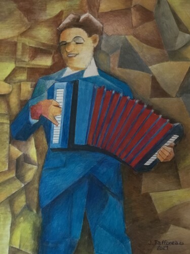 Painting titled "MARCEL L’ACCORDÉONI…" by Jacques Tafforeau, Original Artwork, Watercolor