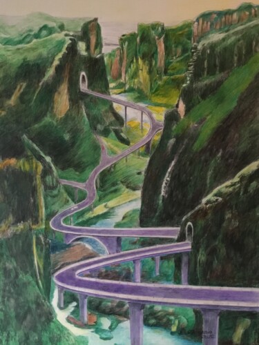 Painting titled "ROUTES MENANT VERS…" by Jacques Tafforeau, Original Artwork, Watercolor