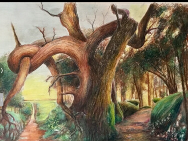 Painting titled "FANTAISIE ARBORICOL…" by Jacques Tafforeau, Original Artwork, Watercolor