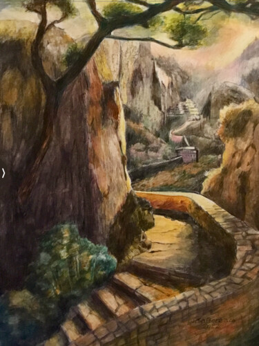 Painting titled "BALADE SUR LA MURAI…" by Jacques Tafforeau, Original Artwork, Watercolor