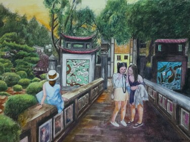Pintura titulada "Touristes Chinoises…" por Jacques Tafforeau, Obra de arte original, Acuarela