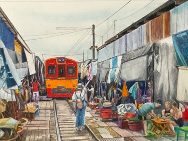 Malarstwo zatytułowany „Transport entre éta…” autorstwa Jacques Tafforeau, Oryginalna praca, Akwarela