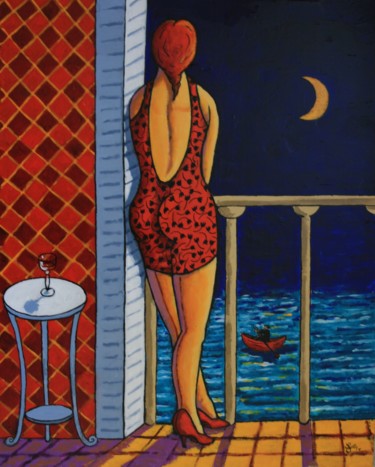 Malerei mit dem Titel "Sirene" von Jacques Tange, Original-Kunstwerk, Öl