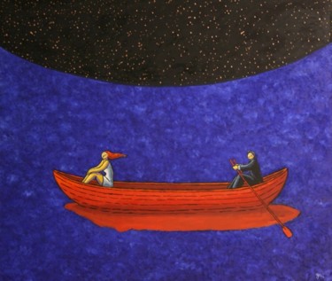 Pintura intitulada "Night Fall" por Jacques Tange, Obras de arte originais, Óleo