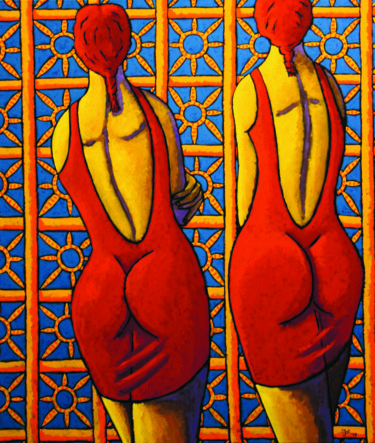 「Waiting for Picasso」というタイトルの絵画 Jacques Tangeによって, オリジナルのアートワーク, オイル ウッドストレッチャーフレームにマウント