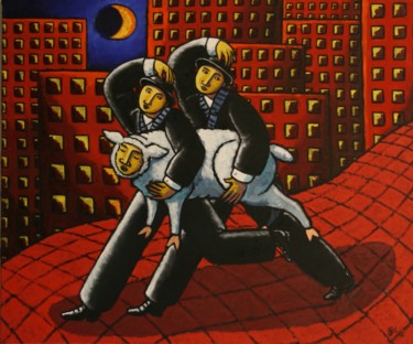 Картина под названием "Thieves of sheep" - Jacques Tange, Подлинное произведение искусства, Масло