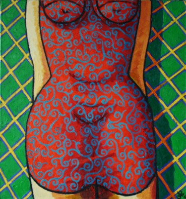 Painting titled "Red Dress" by Jacques Tange, Original Artwork, Oil
