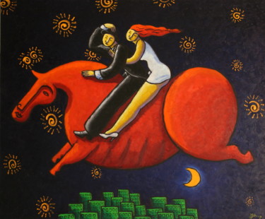 Ζωγραφική με τίτλο "Midnight Riders" από Jacques Tange, Αυθεντικά έργα τέχνης