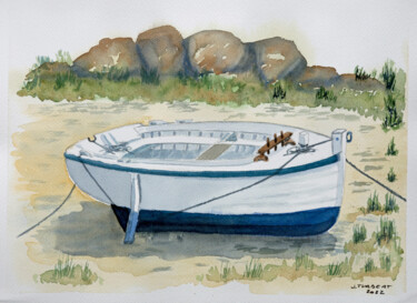 Painting titled "Canot de Chausey An…" by Jacques Turbert, Original Artwork, Watercolor