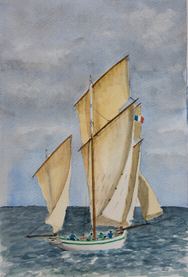 Painting titled "Bisquine La Granvil…" by Jacques Turbert, Original Artwork, Watercolor