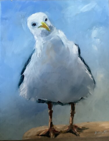 Painting titled "La mouette" by Jacques Vautier, Original Artwork, Acrylic Mounted on Wood Stretcher frame