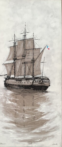 Painting titled "L’hermione" by Jacques Vautier, Original Artwork, Acrylic Mounted on Wood Stretcher frame