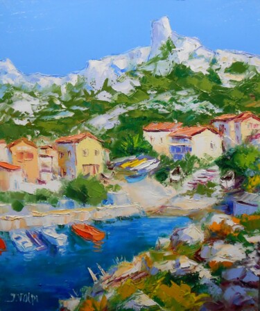 Painting titled "Petit port de Calle…" by Jacques Volpi, Original Artwork, Oil Mounted on Wood Stretcher frame