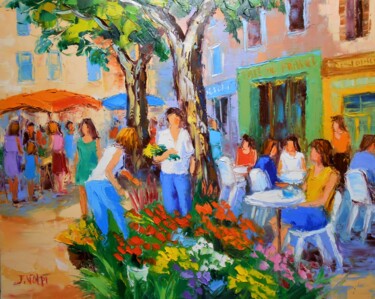 Painting titled "Marché d'Isle sur S…" by Jacques Volpi, Original Artwork, Oil Mounted on Wood Stretcher frame