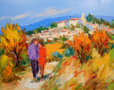 Painting titled "Automne à Banon en…" by Jacques Volpi, Original Artwork, Oil Mounted on Wood Stretcher frame