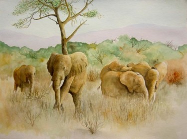 Peinture intitulée "Elephants" par Jacques Bonnet, Œuvre d'art originale