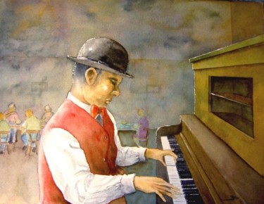 Peinture intitulée "Pianiste de blues" par Jacques Bonnet, Œuvre d'art originale