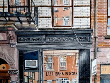 Painting titled "Left bank books" by Jacques Bouquet, Original Artwork, Watercolor