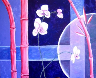 Painting titled "Orchidées et bambous" by Jacques Clerico, Original Artwork, Oil