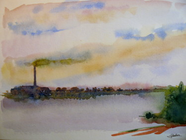 Painting titled "La rivière / The Ri…" by Jacques Paulus, Original Artwork, Watercolor