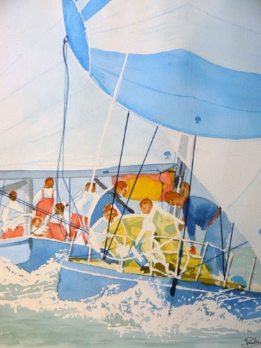 Peinture intitulée "Poursuite sous spi…" par Jacques Paulus, Œuvre d'art originale, Aquarelle