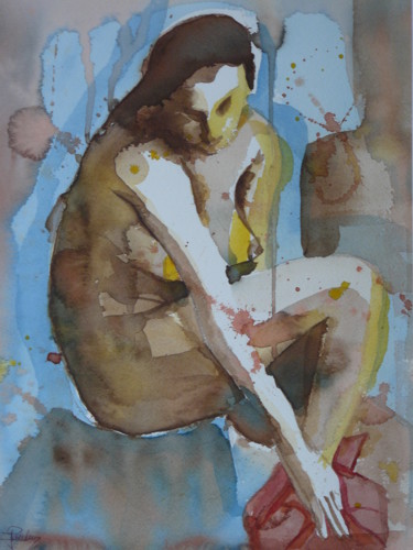 Painting titled "Femme au bain" by Jacques Paulus, Original Artwork, Watercolor