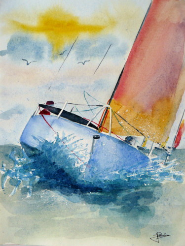 Painting titled "Mini-transat n°3" by Jacques Paulus, Original Artwork, Watercolor