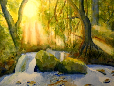 「Cascade」というタイトルの絵画 Jacques Paulusによって, オリジナルのアートワーク, 水彩画
