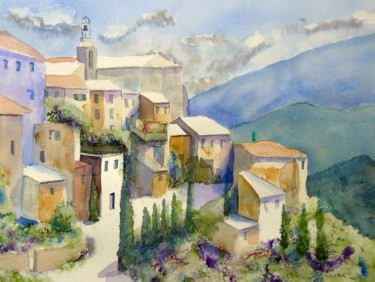 Painting titled "Village de Provence…" by Jacques Paulus, Original Artwork, Watercolor