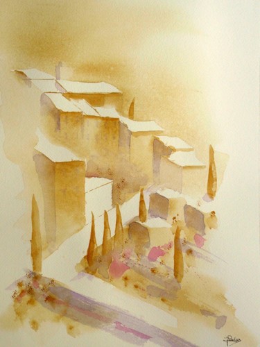 Painting titled "Village de Provence…" by Jacques Paulus, Original Artwork, Watercolor