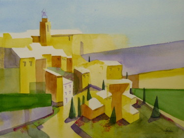 Painting titled "Village de Provence…" by Jacques Paulus, Original Artwork, Watercolor