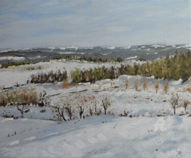 Peinture intitulée "L'hiver en Aubrac" par Jordan Ravy, Œuvre d'art originale, Huile